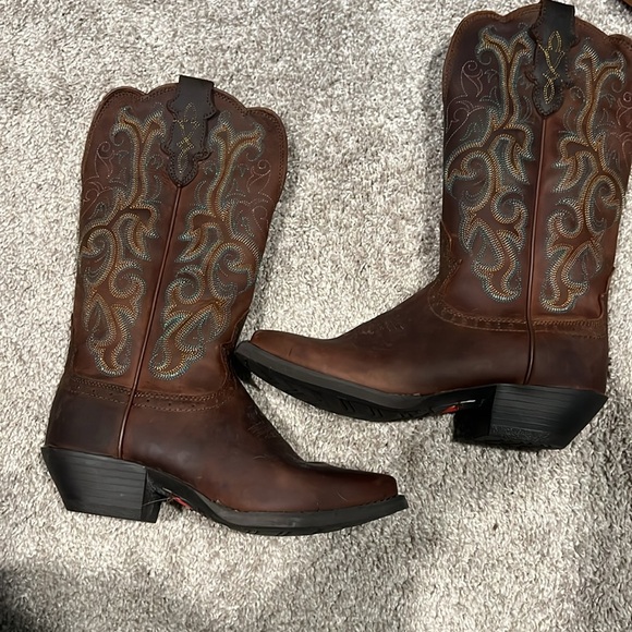 Justin L2552 Western Cowboy Boots Apache Brown Leather Turquoise Size 7B - Picture 4 of 9